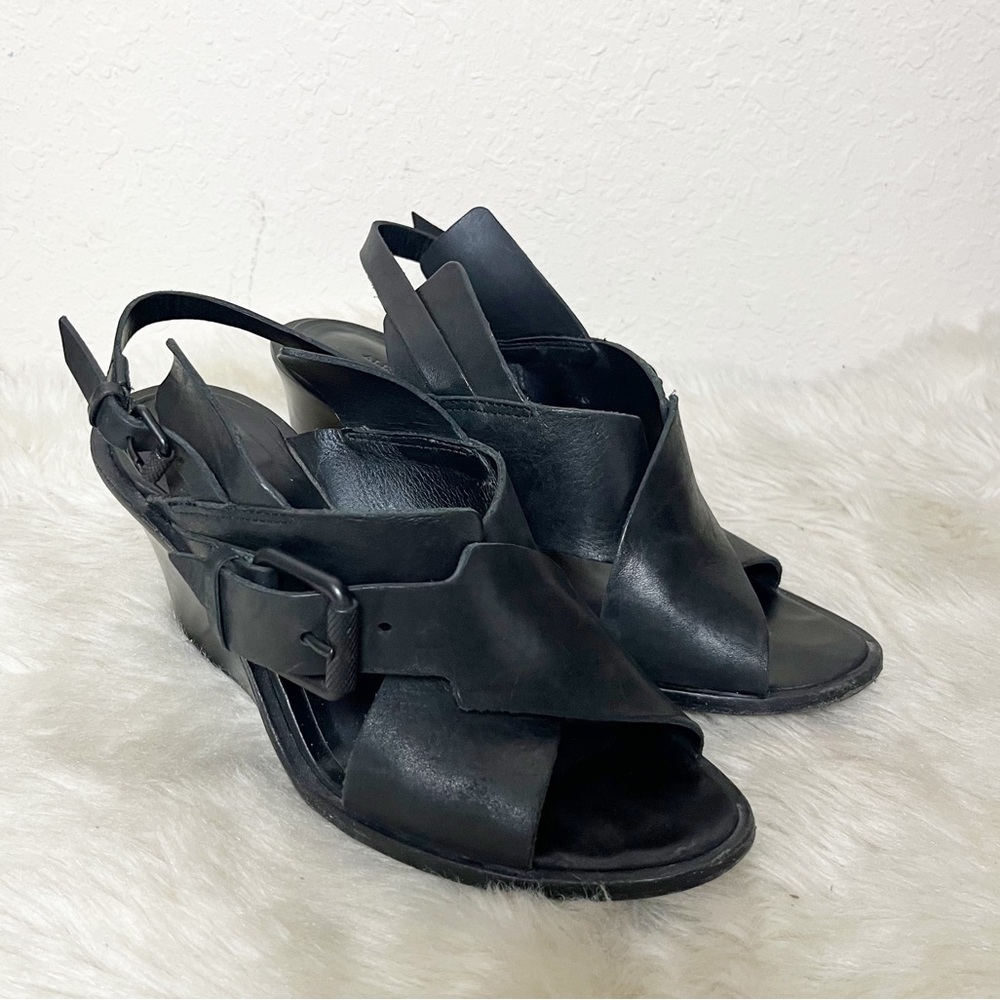 All Saints Black Leather Wedges